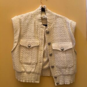 Cream Tweed Vest with Silver Buttons